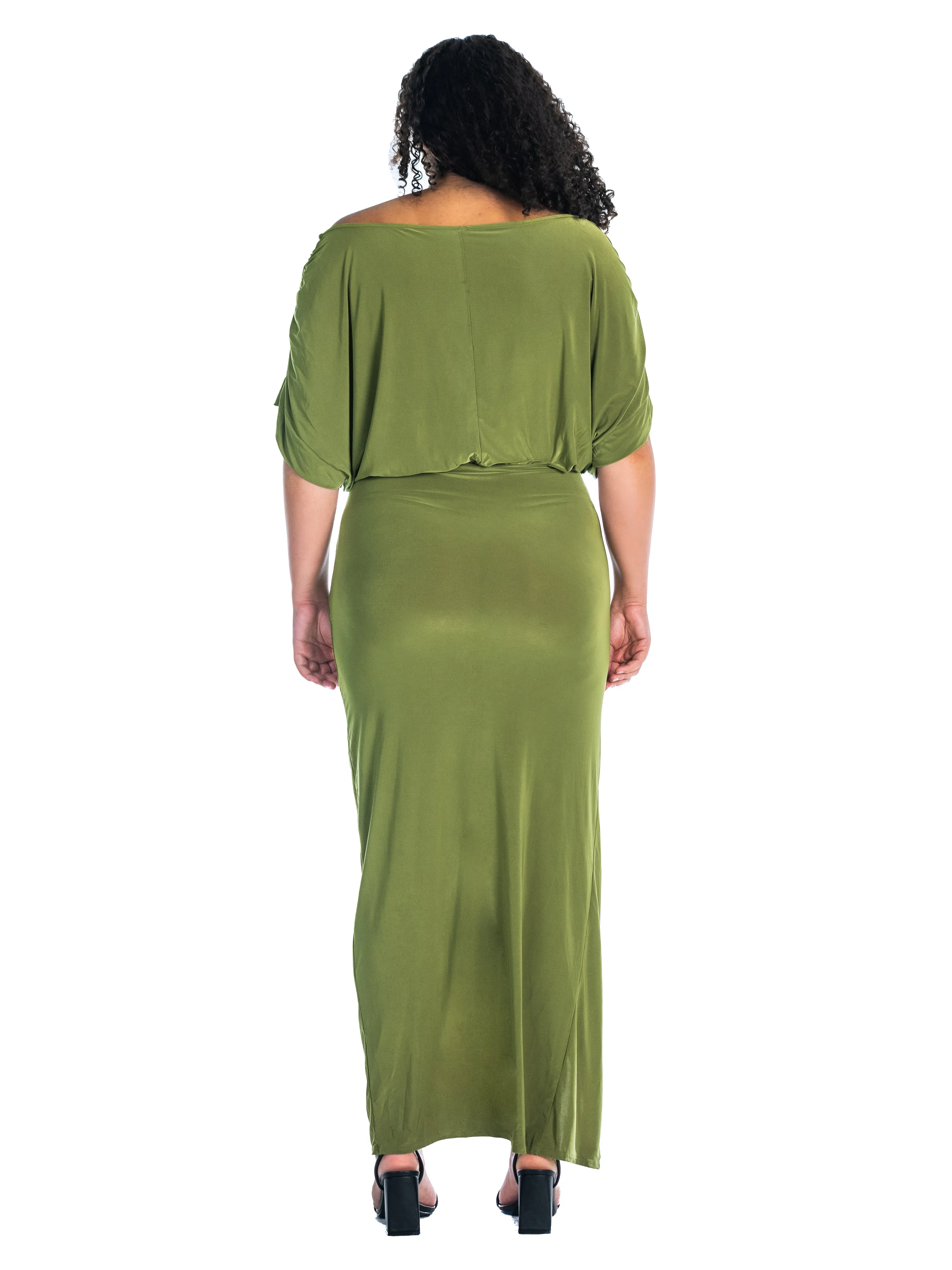 Boat Neck Batwing Sleeve Slit Plus Size Maxi Dress