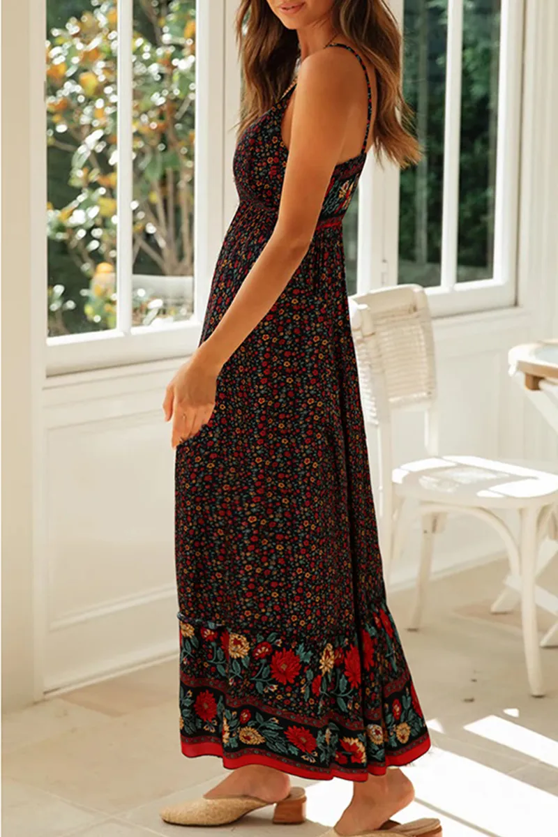 Bohemian Floral Split Joint V Neck Princess Dresses(3 colors)