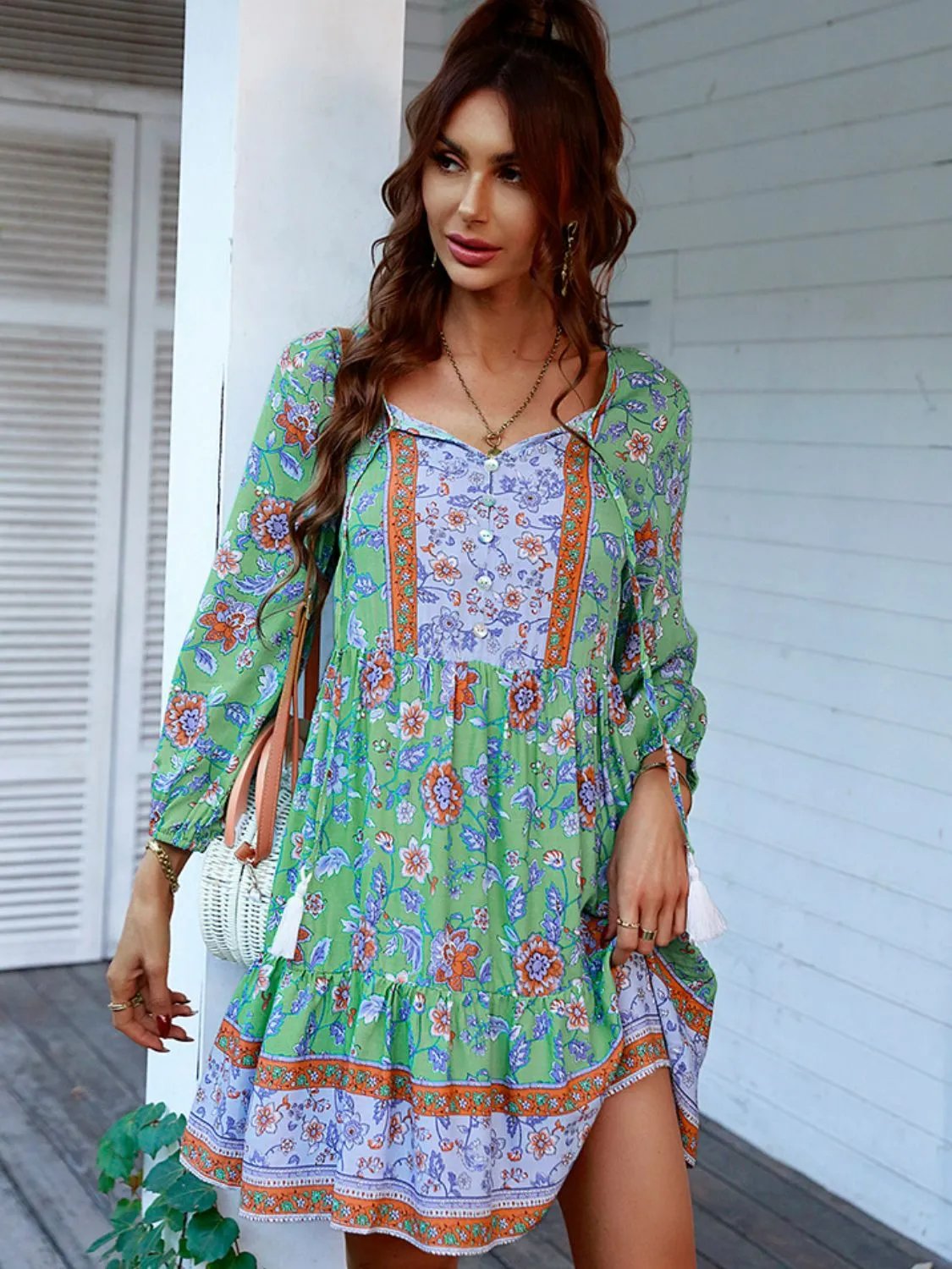 Bohemian Tassel Tie Tiered Dress