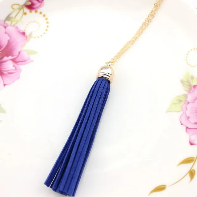 Boho Long Yellow Velvet Tassel Necklace Gold Plating Suede Tassel Pendant Necklace Fashion Women Long Necklace