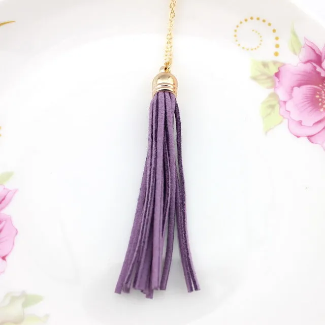 Boho Long Yellow Velvet Tassel Necklace Gold Plating Suede Tassel Pendant Necklace Fashion Women Long Necklace