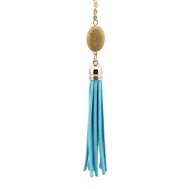 Boho Long Yellow Velvet Tassel Necklace Gold Plating Suede Tassel Pendant Necklace Fashion Women Long Necklace