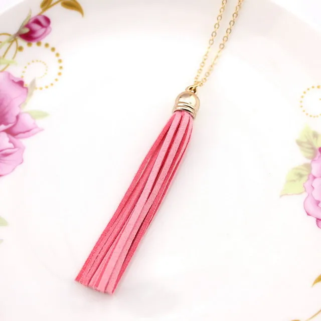 Boho Long Yellow Velvet Tassel Necklace Gold Plating Suede Tassel Pendant Necklace Fashion Women Long Necklace