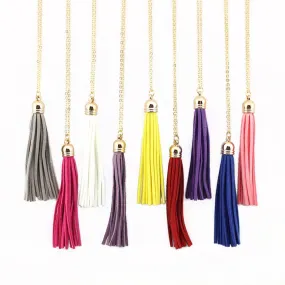 Boho Long Yellow Velvet Tassel Necklace Gold Plating Suede Tassel Pendant Necklace Fashion Women Long Necklace