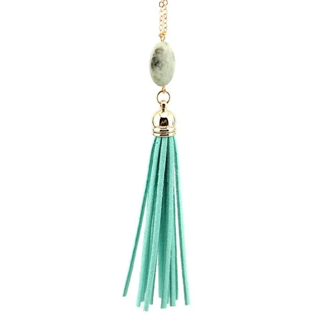 Boho Long Yellow Velvet Tassel Necklace Gold Plating Suede Tassel Pendant Necklace Fashion Women Long Necklace