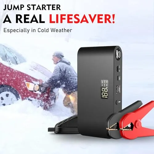 BooKoo Jump Starter 2000A Peak, Car Battery Jump Starter Portable,12V Jump Start Battery Pack(up to 8.0L Gas/6.5L Diesel Engine), 74Wh Portable Car Jump Starter with Wall Charger/USB Cable/LED Light