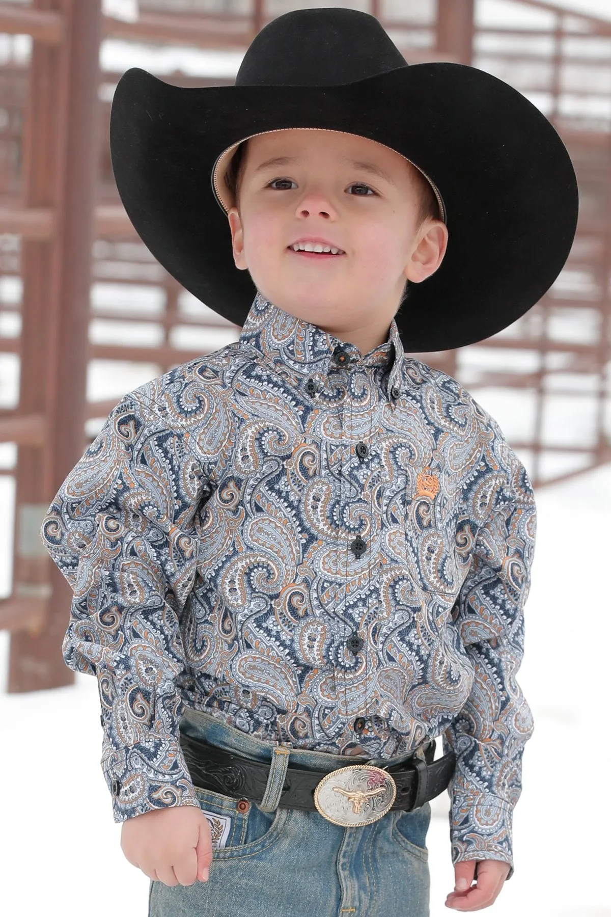 Boy's Cinch Blue Paisley Print Long Sleeve Button Down Shirt