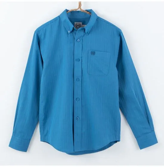 Boy's Cinch Solid Blue Long Sleeve Button Down Shirt