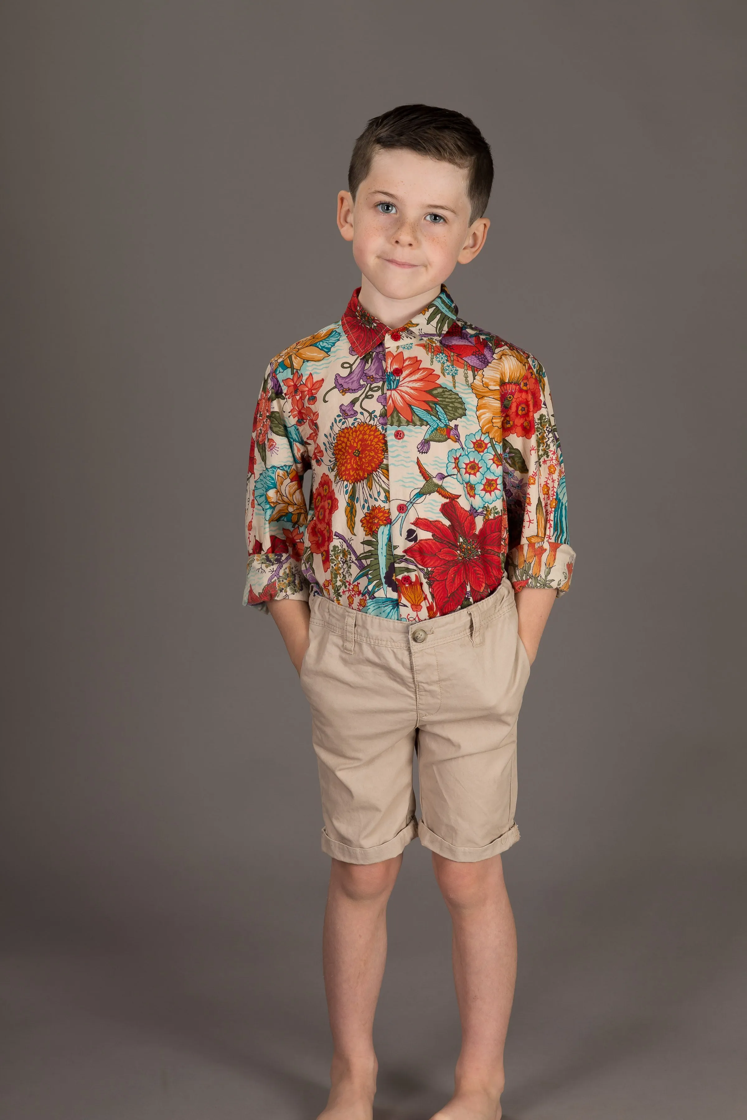 Boys Cotton Floral Print Long Sleeve Shirt