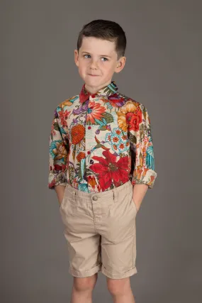 Boys Cotton Floral Print Long Sleeve Shirt