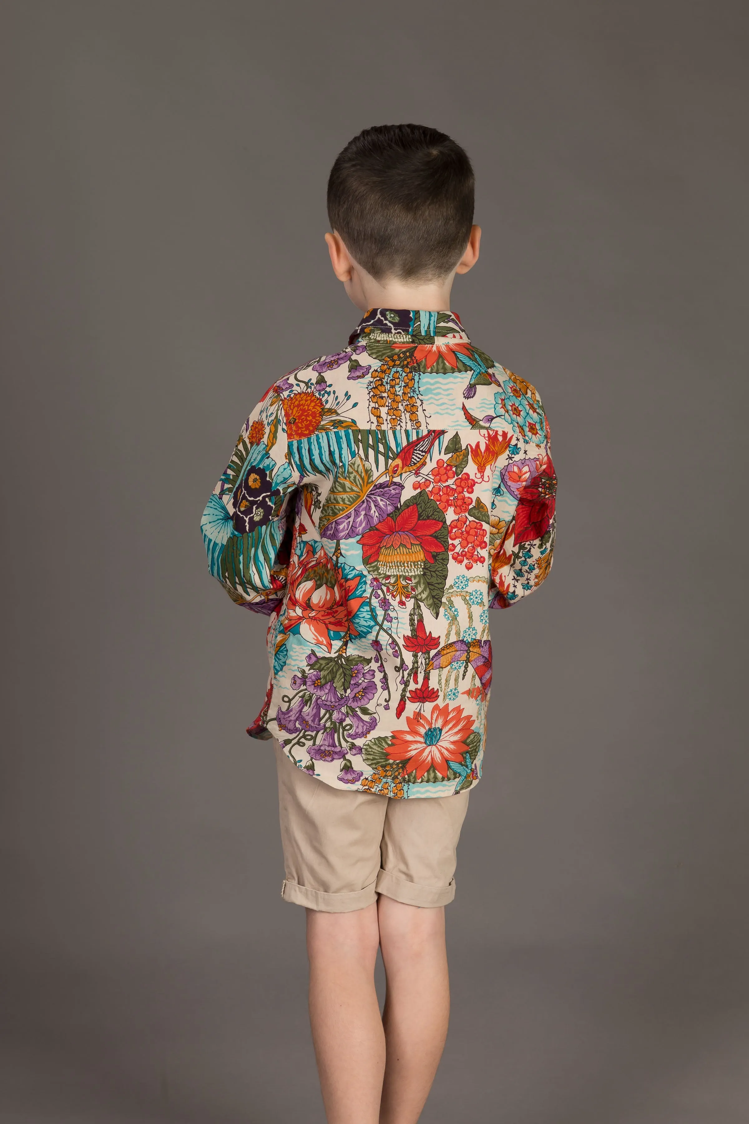 Boys Cotton Floral Print Long Sleeve Shirt