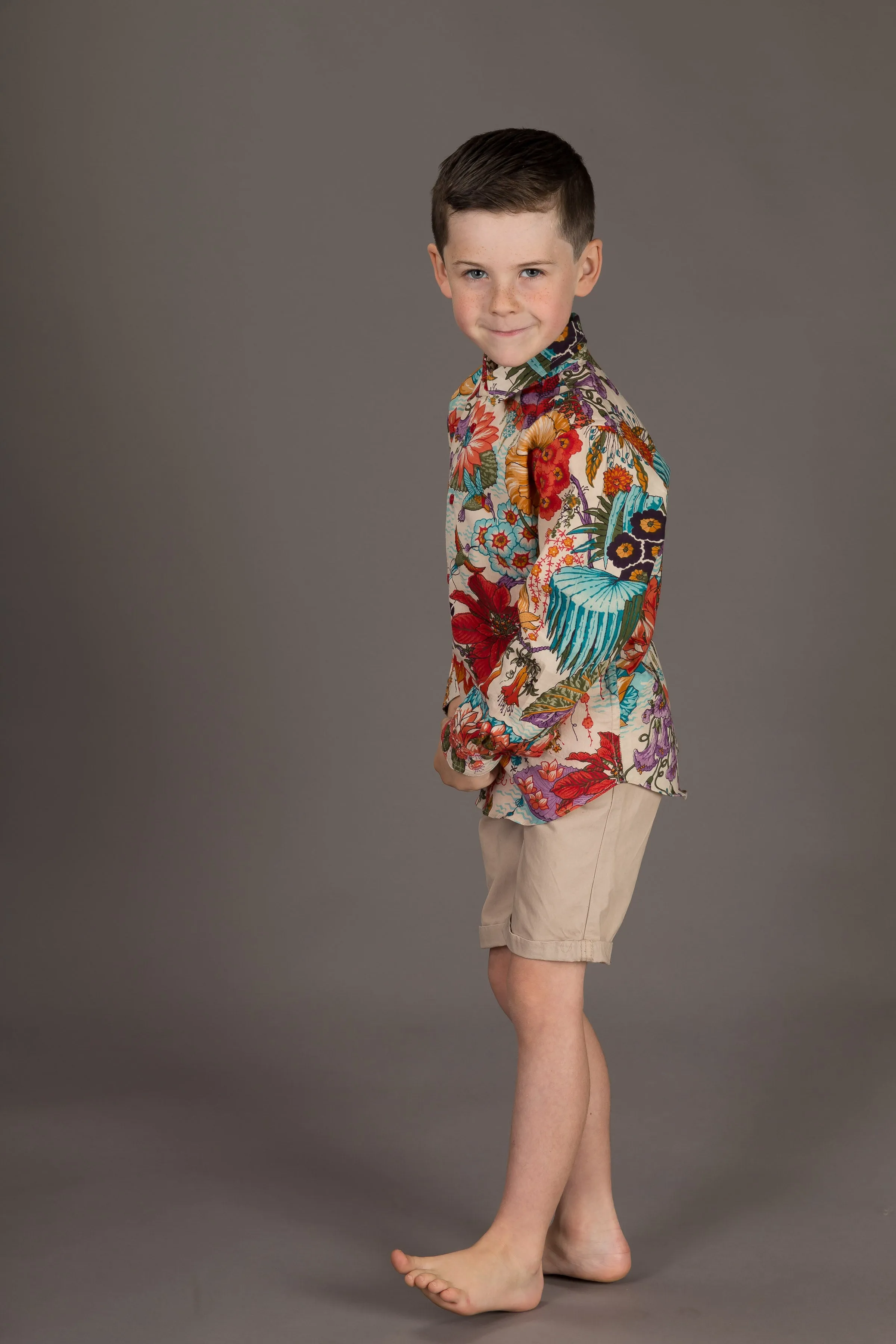 Boys Cotton Floral Print Long Sleeve Shirt