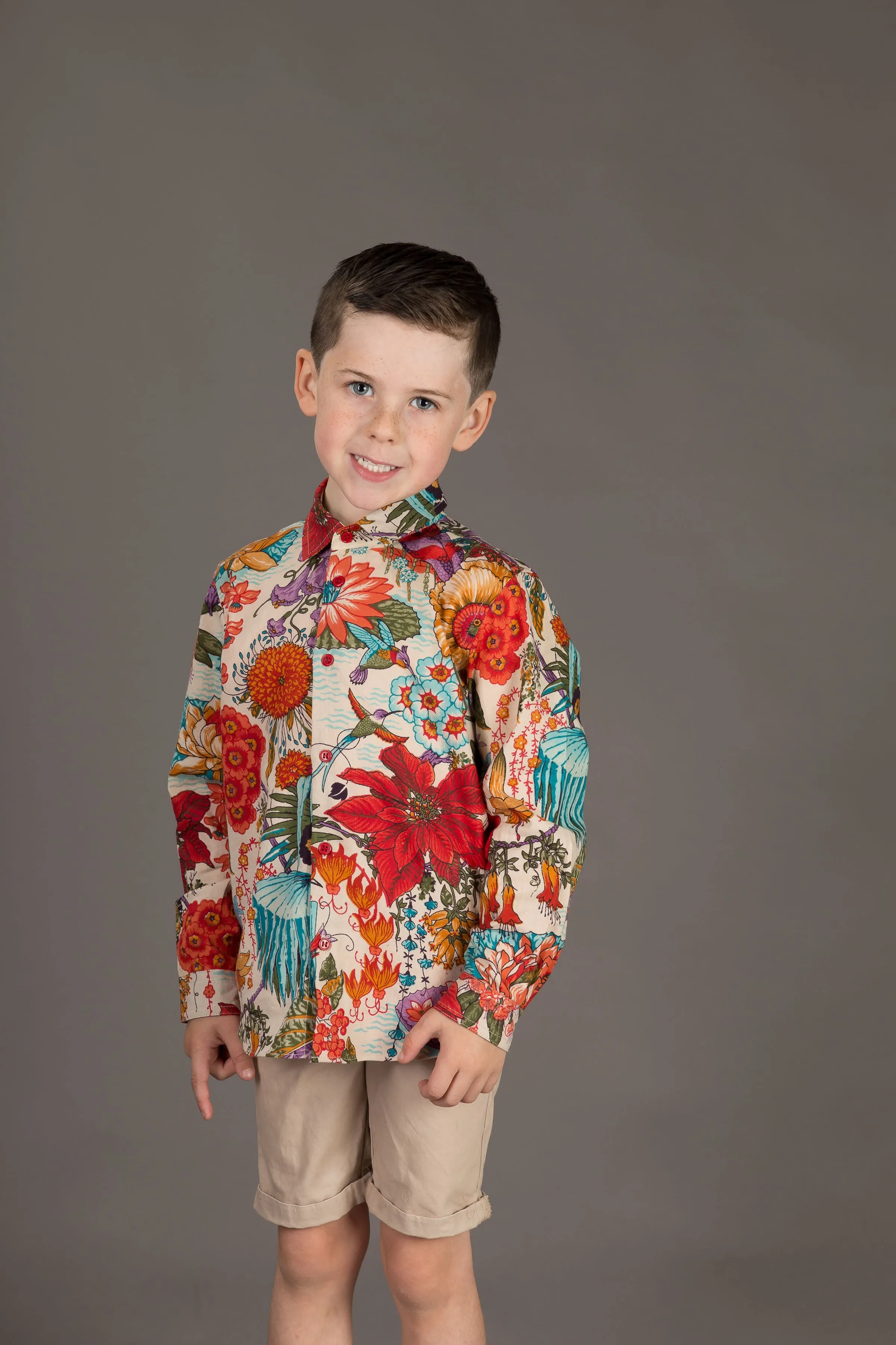 Boys Cotton Floral Print Long Sleeve Shirt