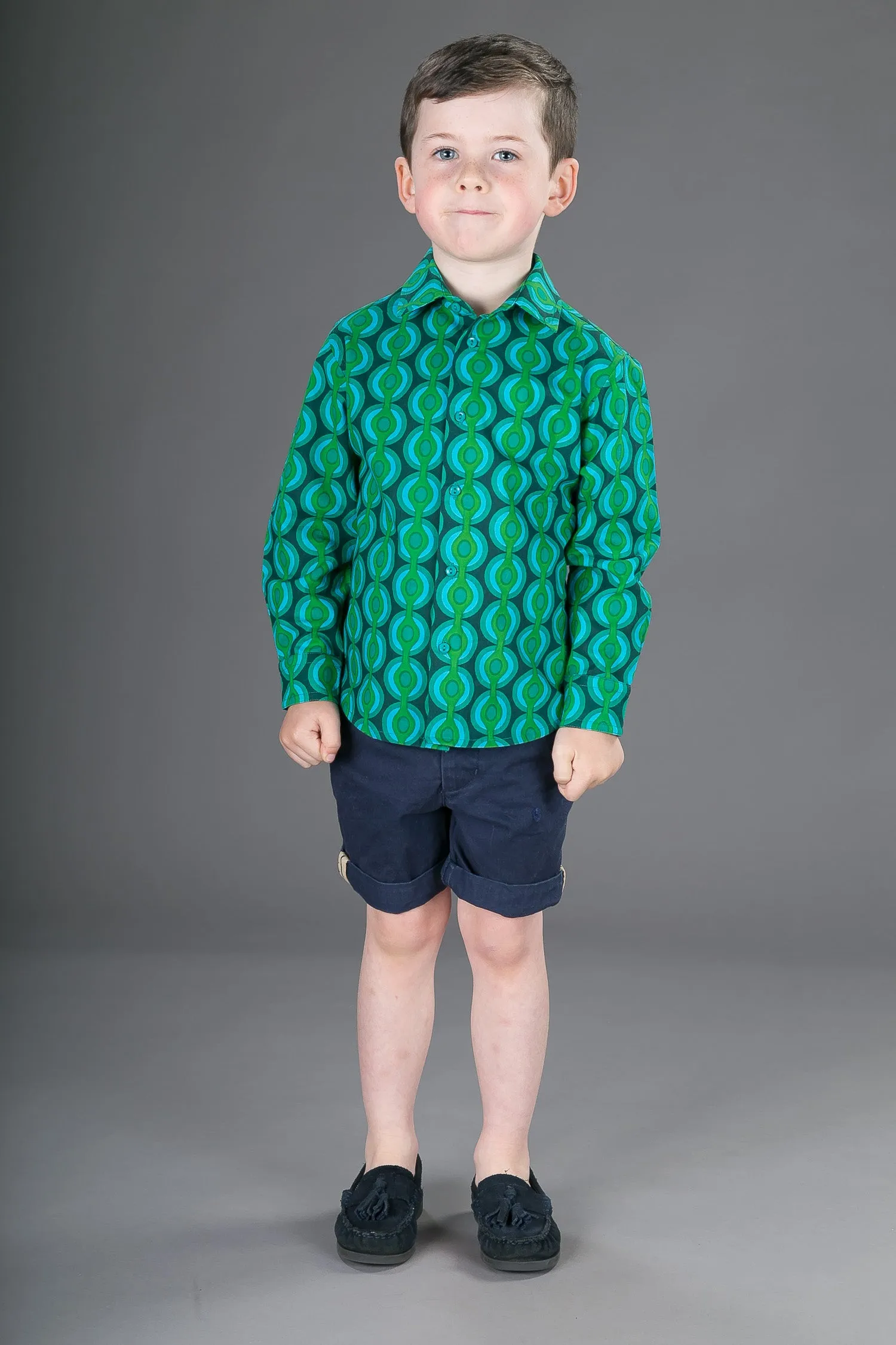 Boys Cotton Green Long Sleeve Shirt