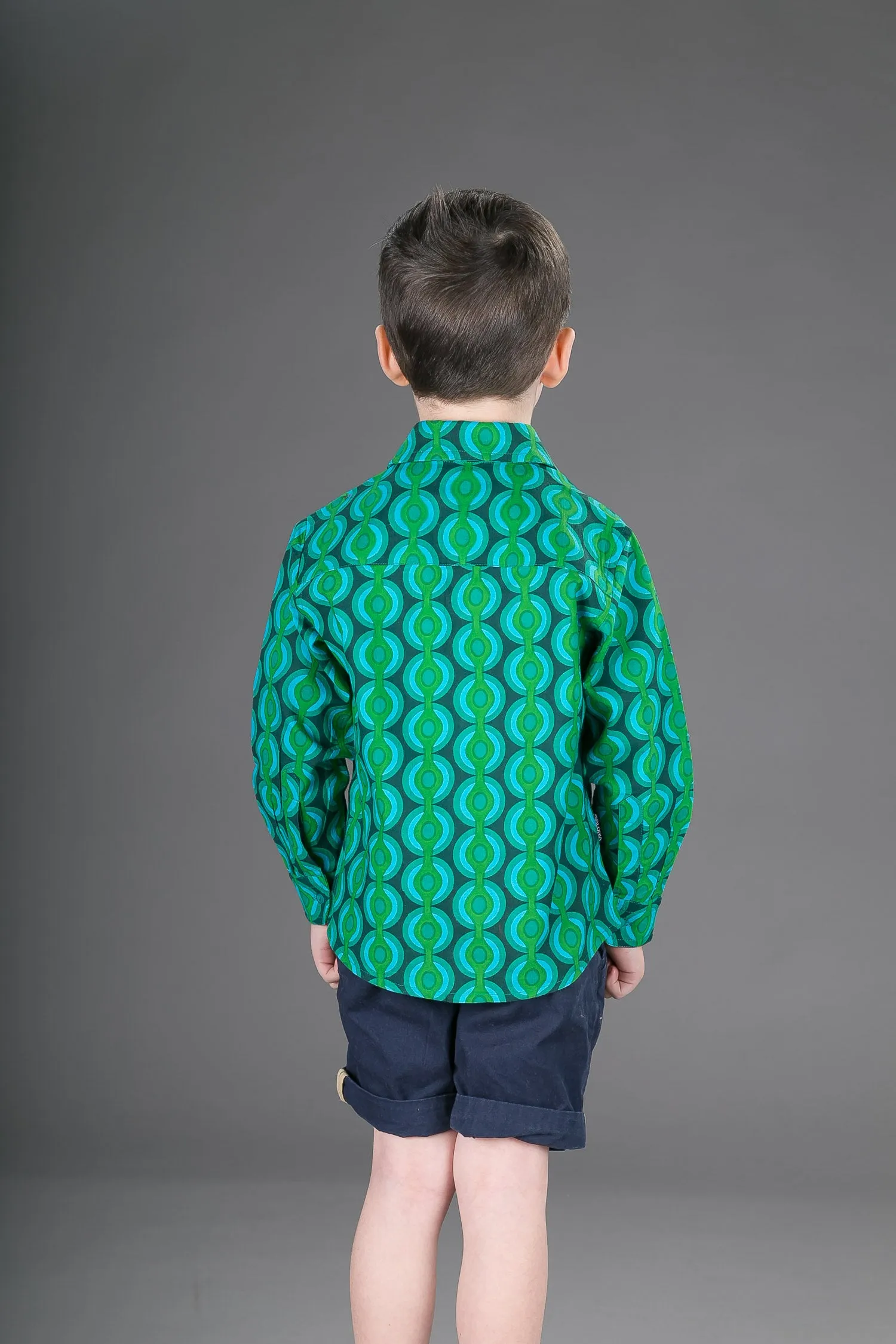 Boys Cotton Green Long Sleeve Shirt