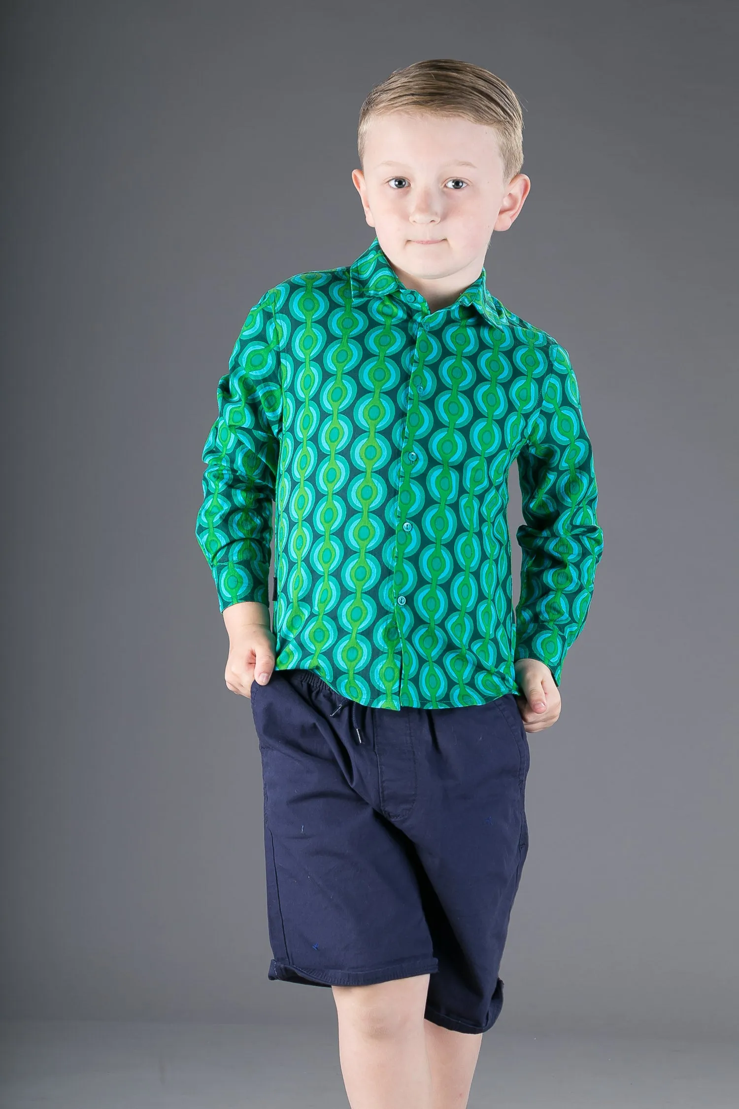 Boys Cotton Green Long Sleeve Shirt