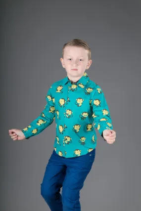 Boys Cotton Green Monkey Long Sleeve Shirt