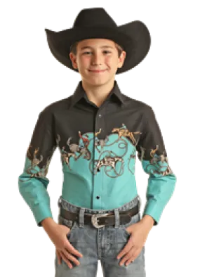 Boy's Panhandle Cowboy Border Print Long Sleeve Snap Shirt