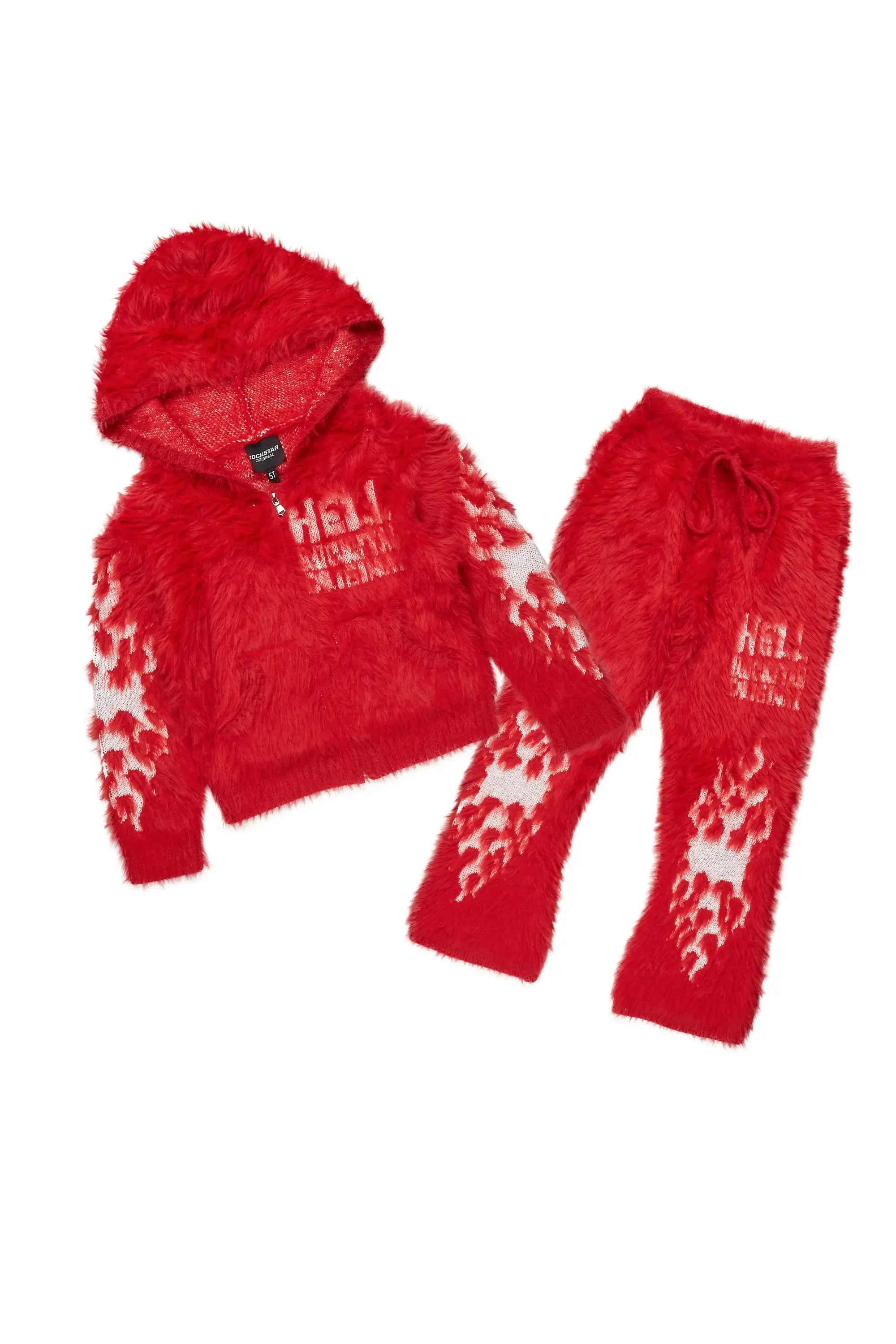 Boys Toshio Red Stacked Flare Knitted Mohair Track Set