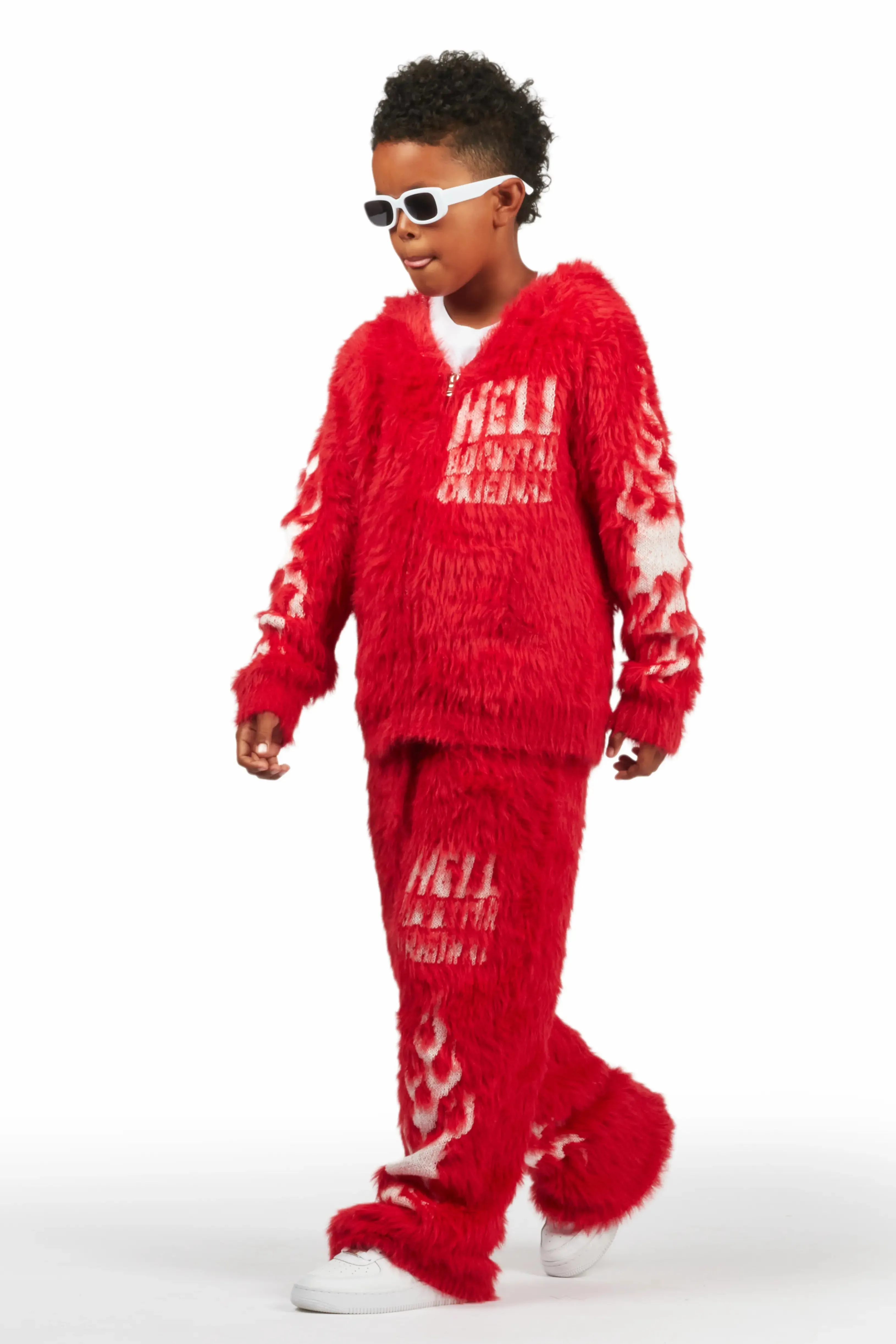 Boys Toshio Red Stacked Flare Knitted Mohair Track Set