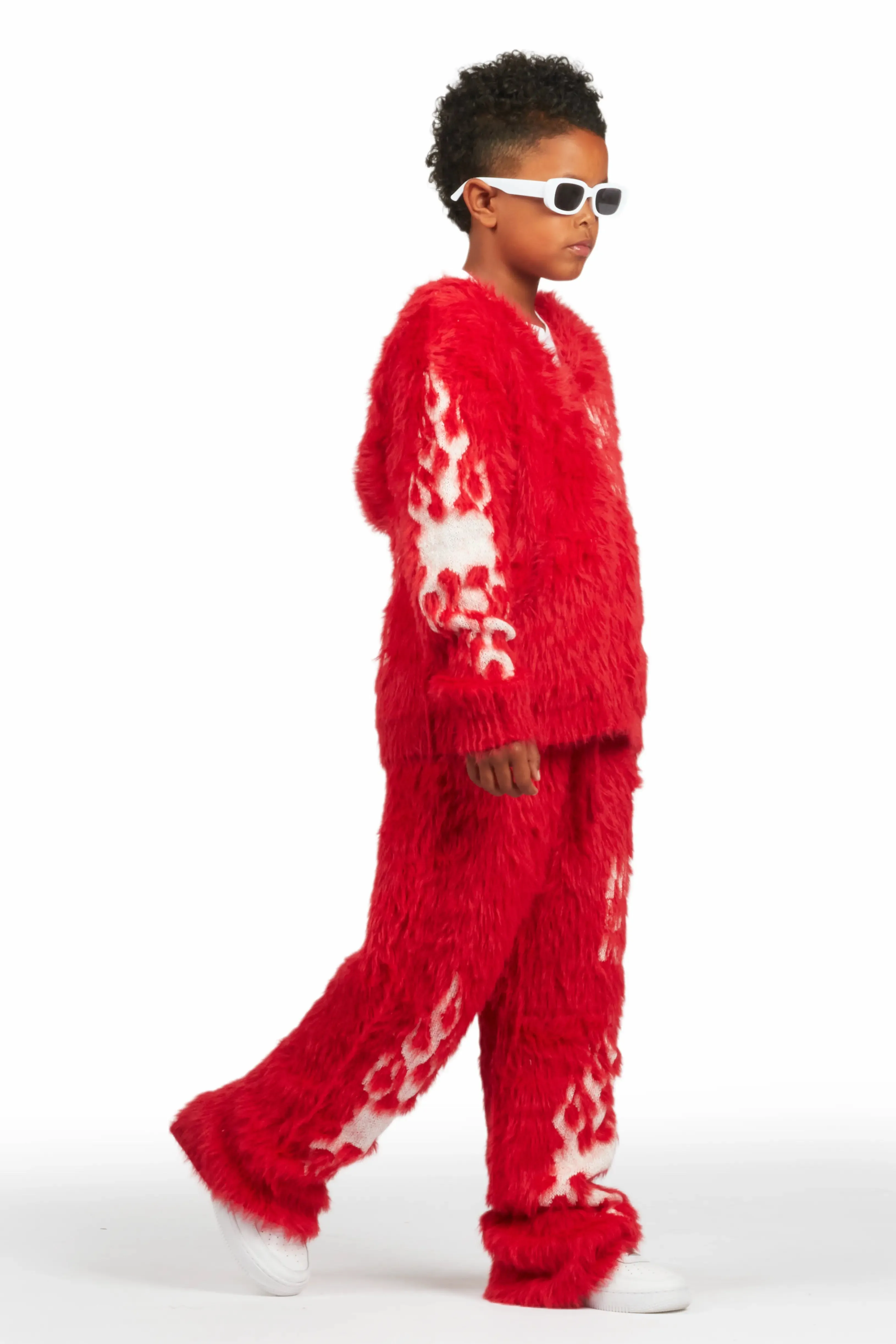 Boys Toshio Red Stacked Flare Knitted Mohair Track Set