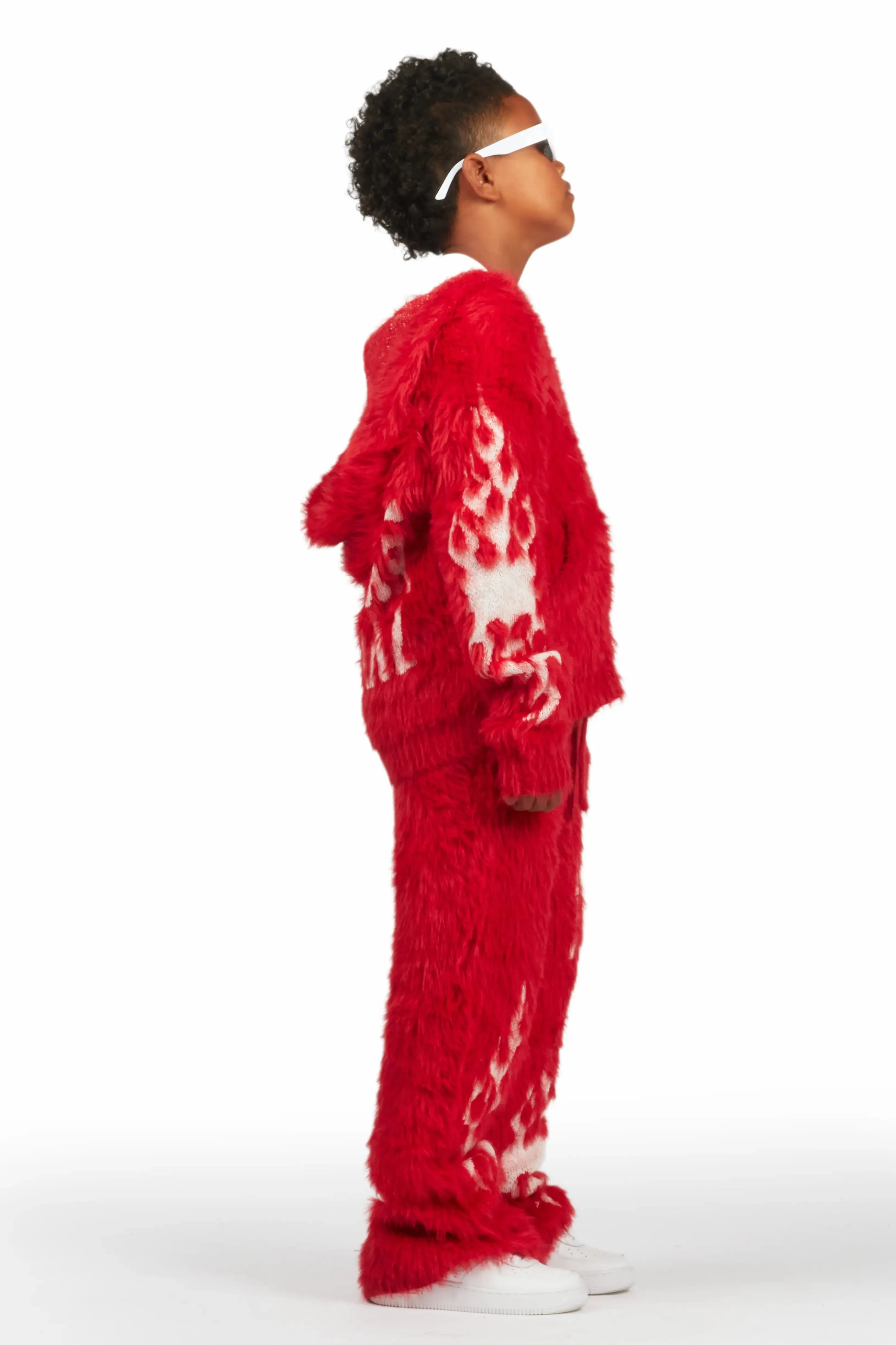 Boys Toshio Red Stacked Flare Knitted Mohair Track Set