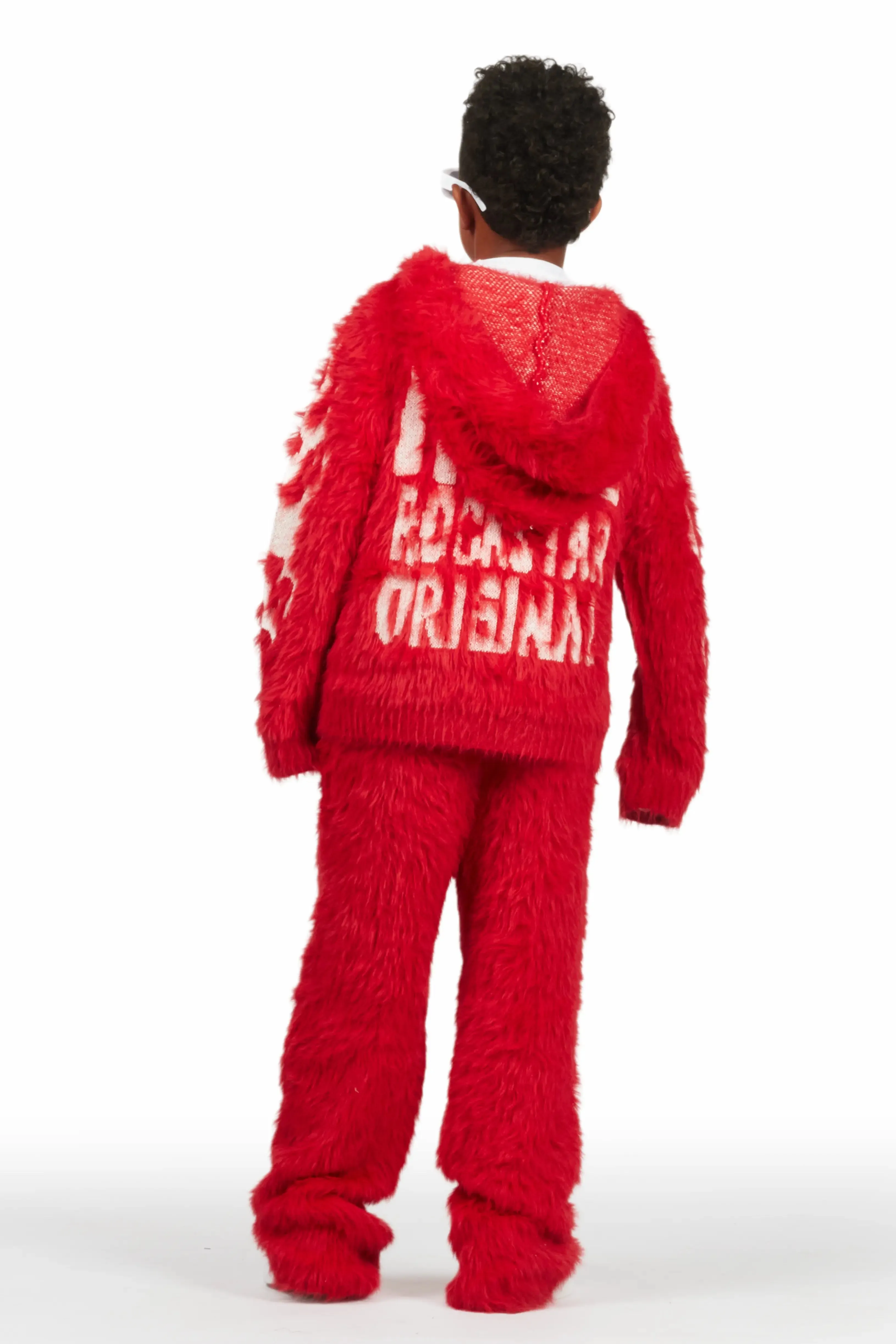 Boys Toshio Red Stacked Flare Knitted Mohair Track Set