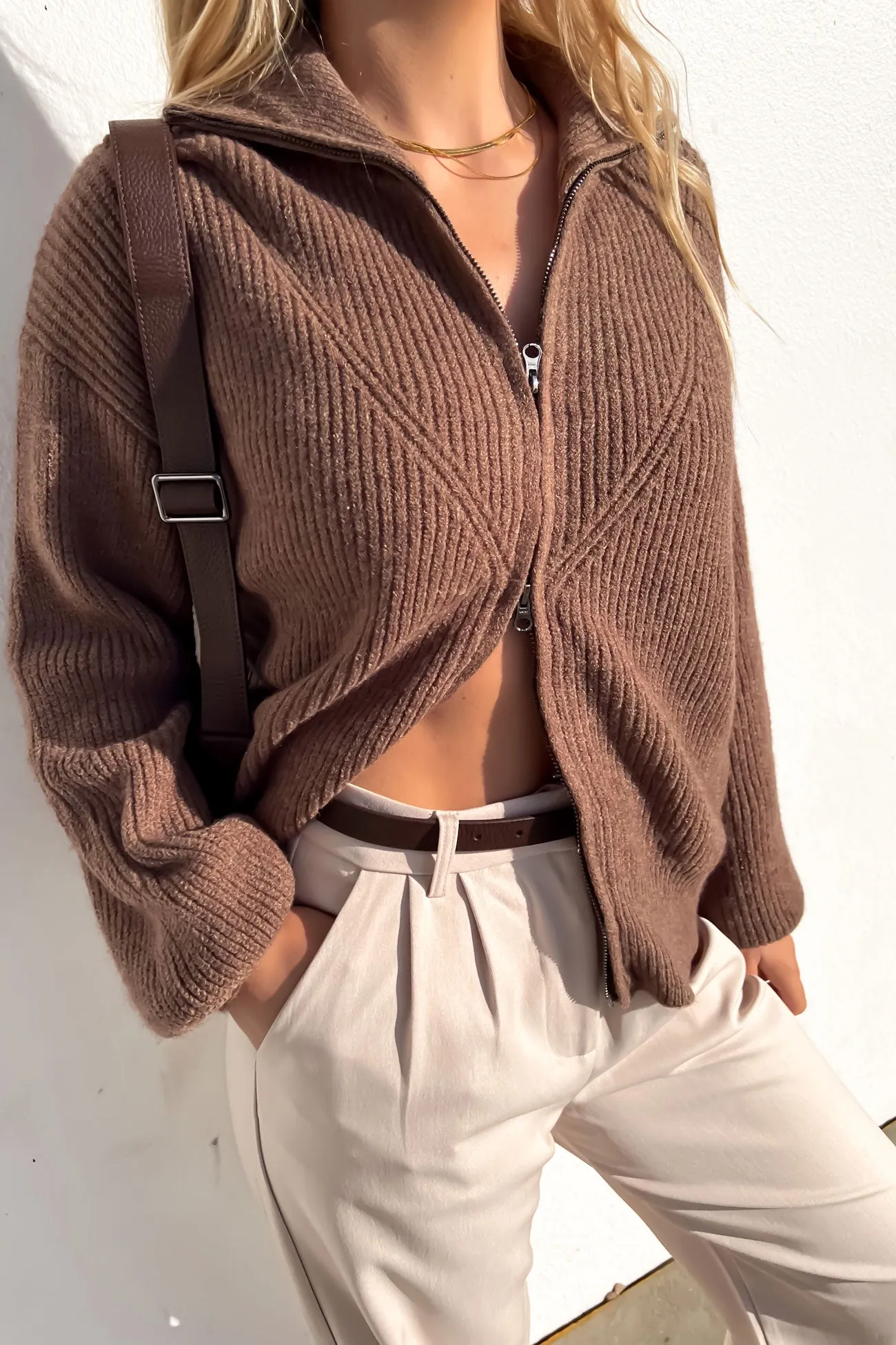 Brie Knit Zip Jumper Brown