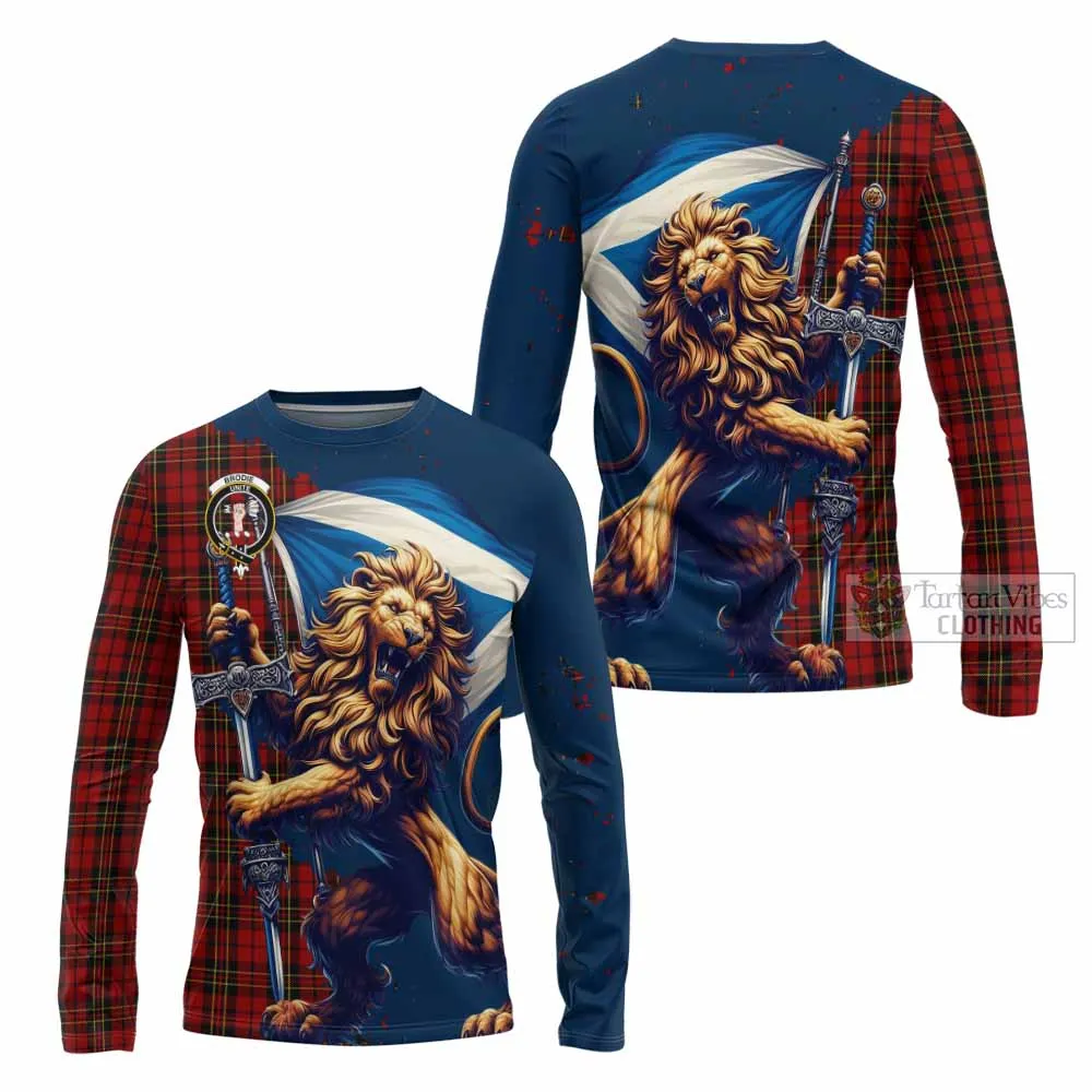 Brodie Tartan Family Crest Long Sleeve T-Shirt with Scottish Majestic Lion