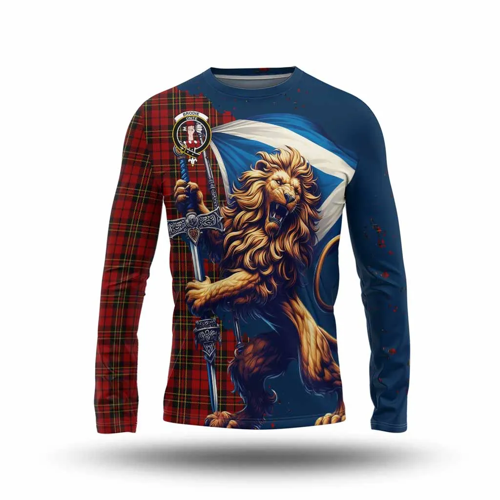 Brodie Tartan Family Crest Long Sleeve T-Shirt with Scottish Majestic Lion