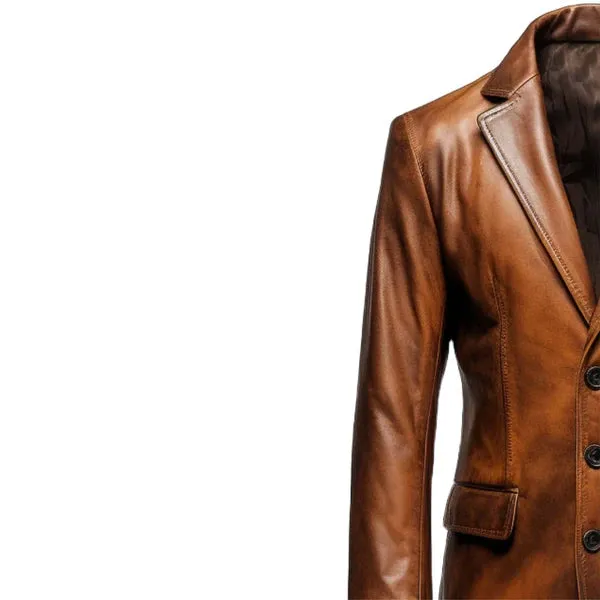 Brown Winter Round Cuffs Classic Leather Coat