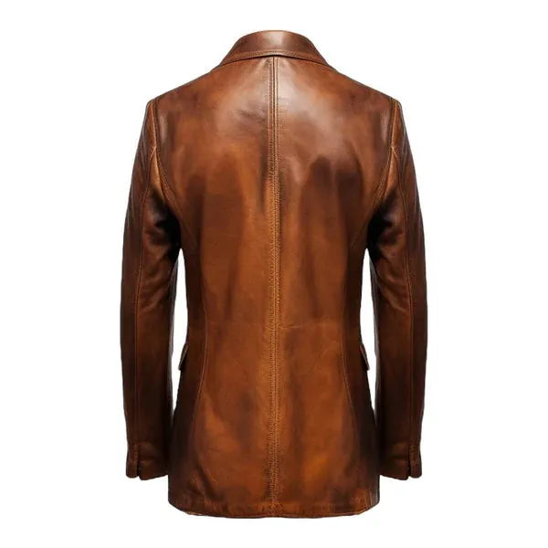 Brown Winter Round Cuffs Classic Leather Coat