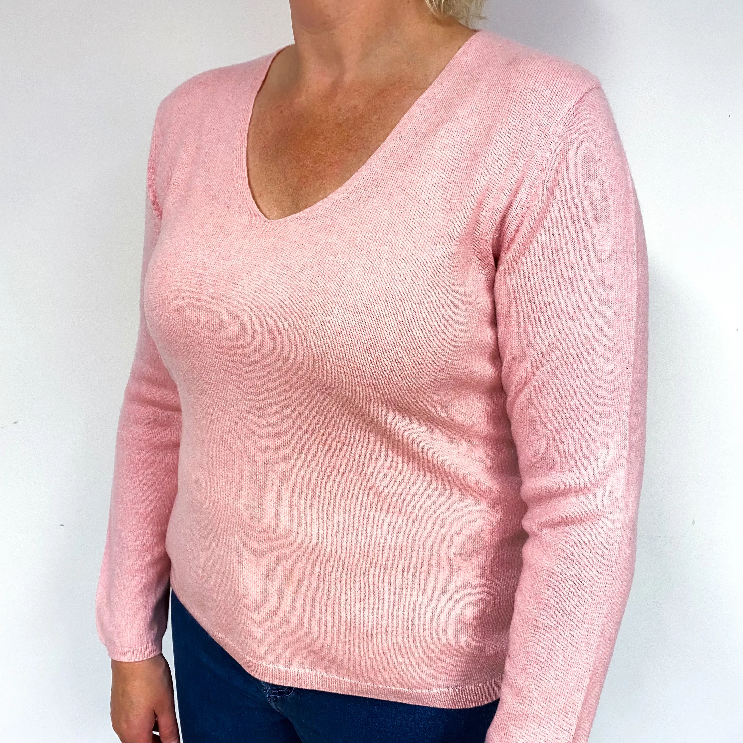 Bubblegum Pink Cashmere V-Neck Jumper Large