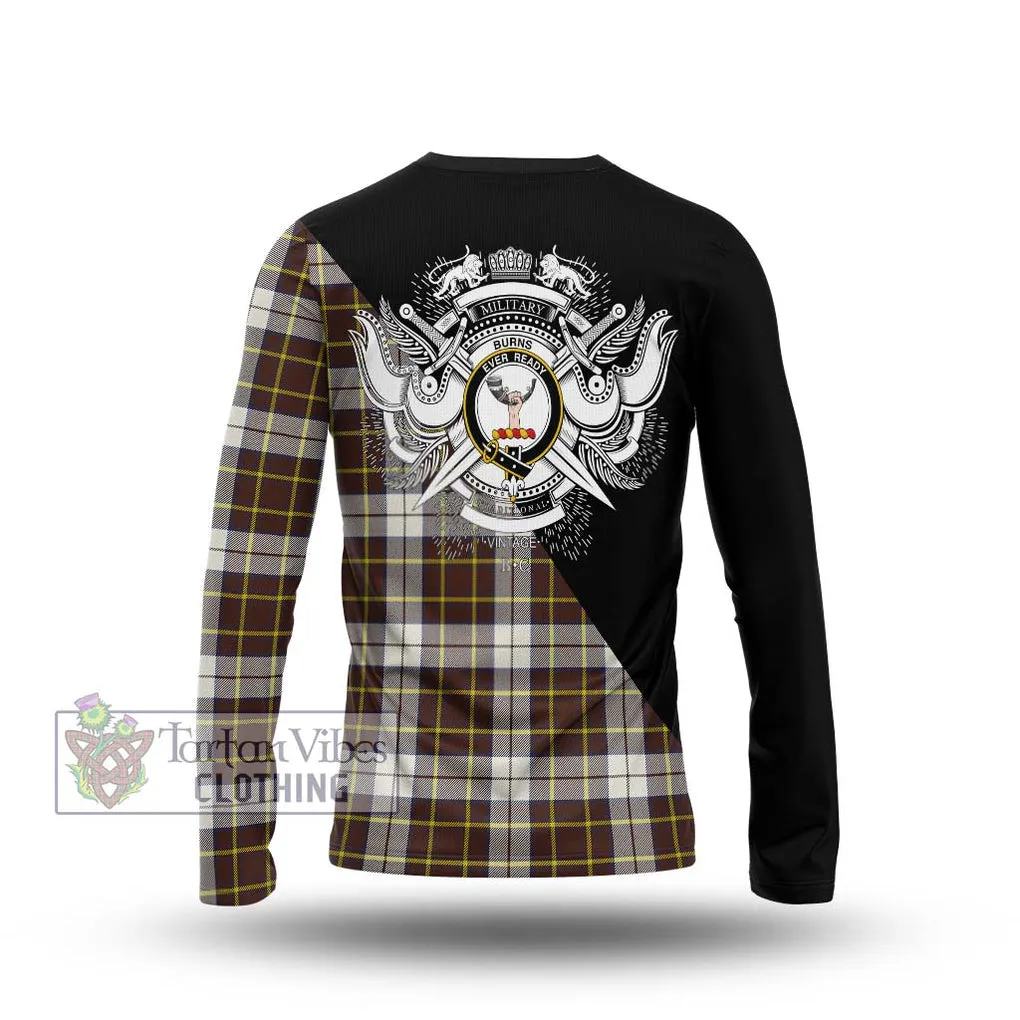 Burns Battalion Weathered Tartan Long Sleeve T-Shirt with Family Crest and Military Logo Style