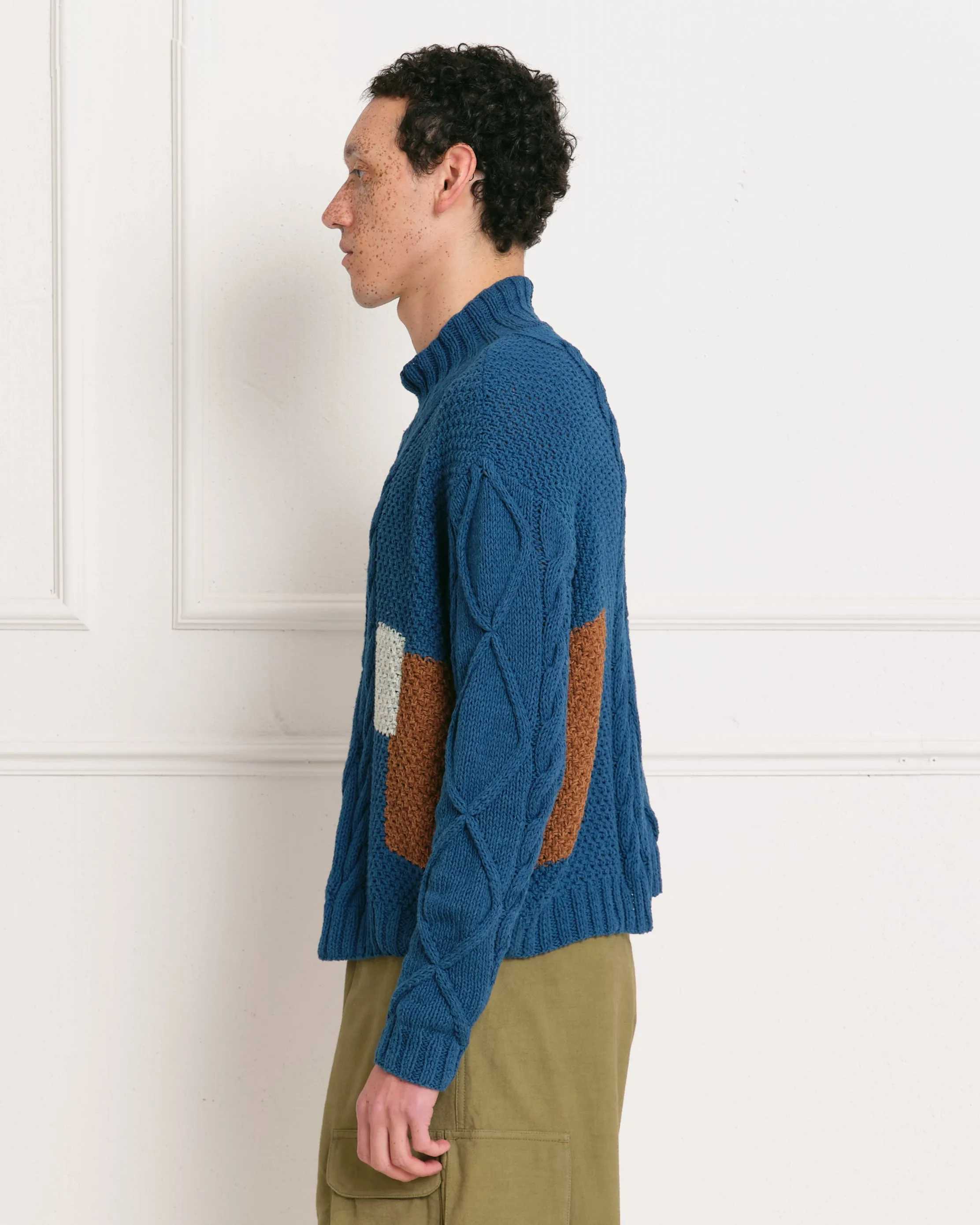 Cable Funnel Neck - Indigo Darn Knit