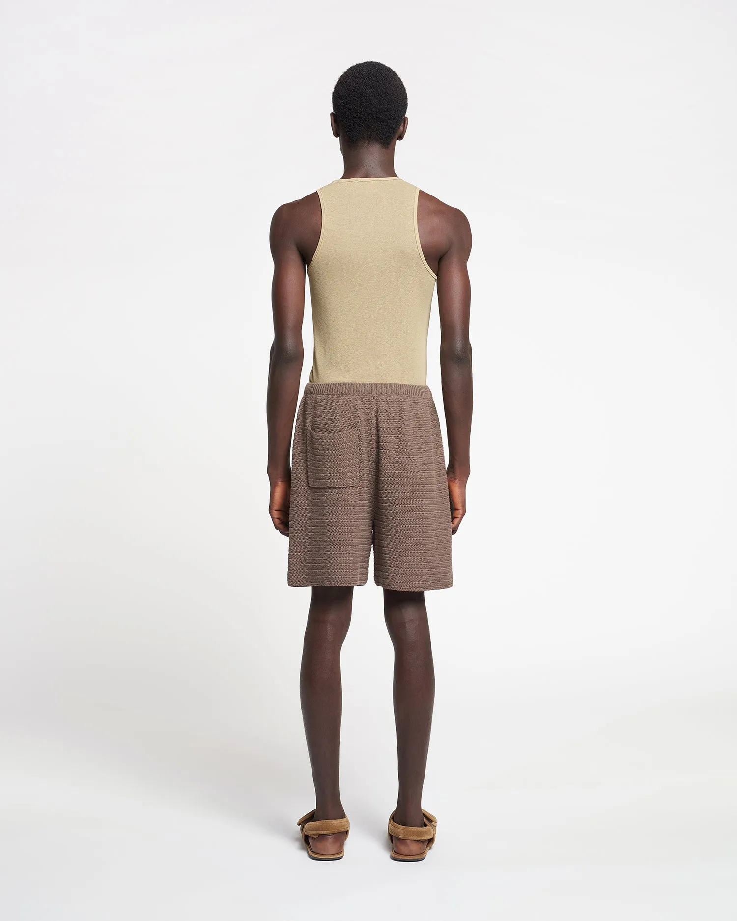 Caden - Linear Crochet Shorts - Fossil Brown