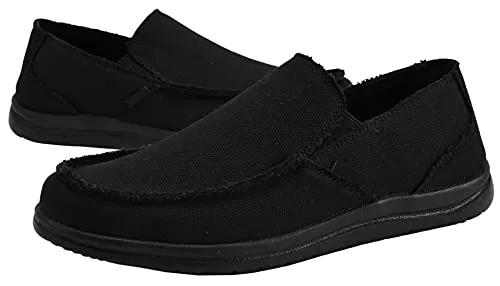 Canven Mens Canvas Shoes Slip On Loafers Deck Shoes Walking Lightweight Causal Slip-ons (Black, EU 41/US 8)