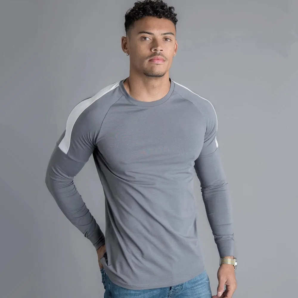 Casual Slim Long sleeves t shirt Men Gym Fitness Bodybuilding Cotton T-shirt Male Jogger Workout Black Tees Tops Fashion Clothes