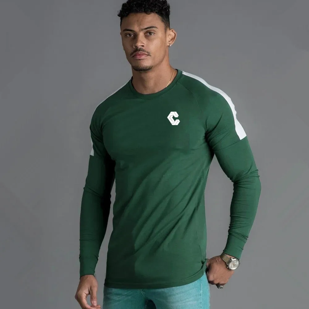 Casual Slim Long sleeves t shirt Men Gym Fitness Bodybuilding Cotton T-shirt Male Jogger Workout Black Tees Tops Fashion Clothes