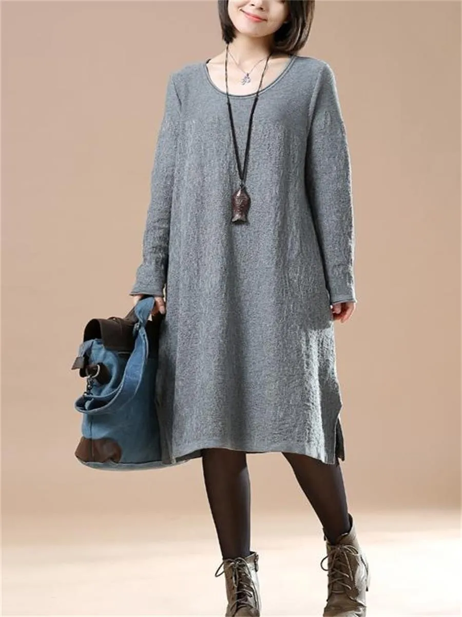 Casual Women'S Loose Solid Color Round Neck Sweater Dress