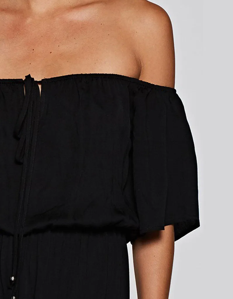 Challis Off the Shoulder Maxi Dress in Black