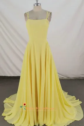 Cheap Floor Length Double Straps Yellow Prom Dress