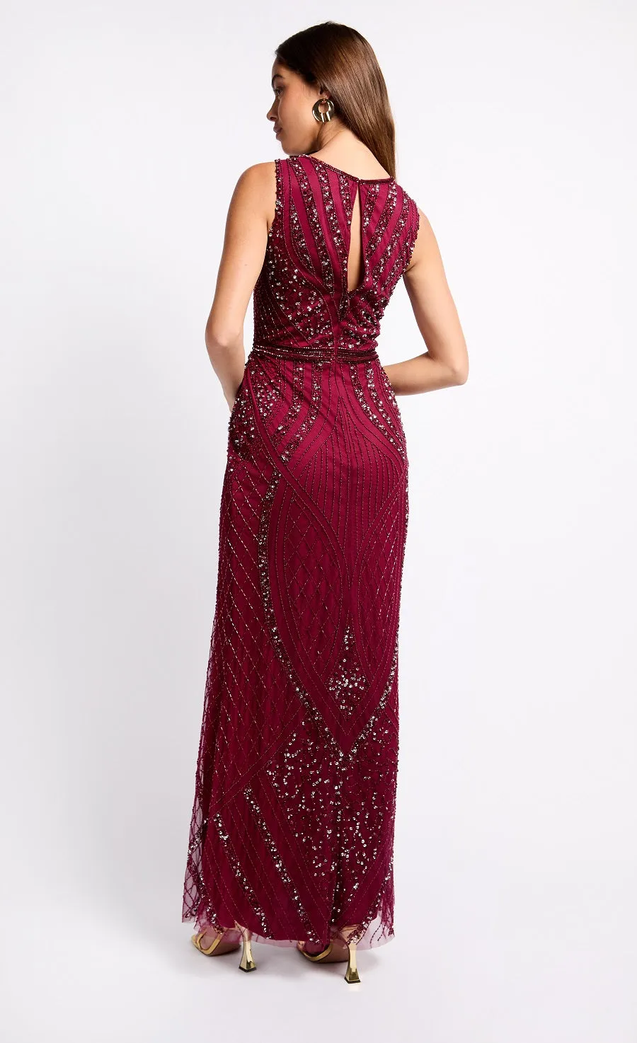 Cherry Red Embellished Deco Maxi Dress