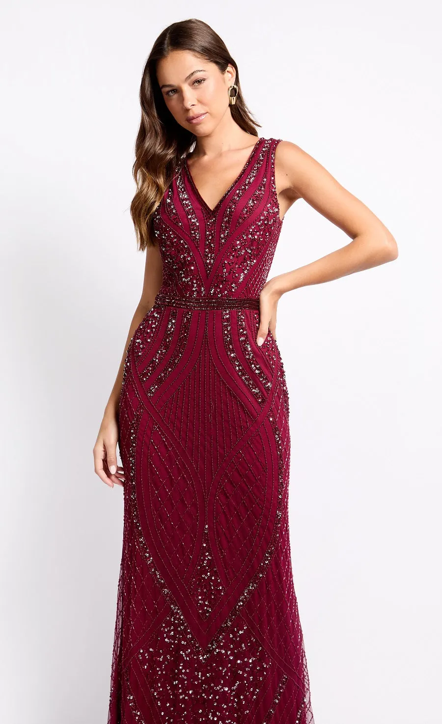 Cherry Red Embellished Deco Maxi Dress