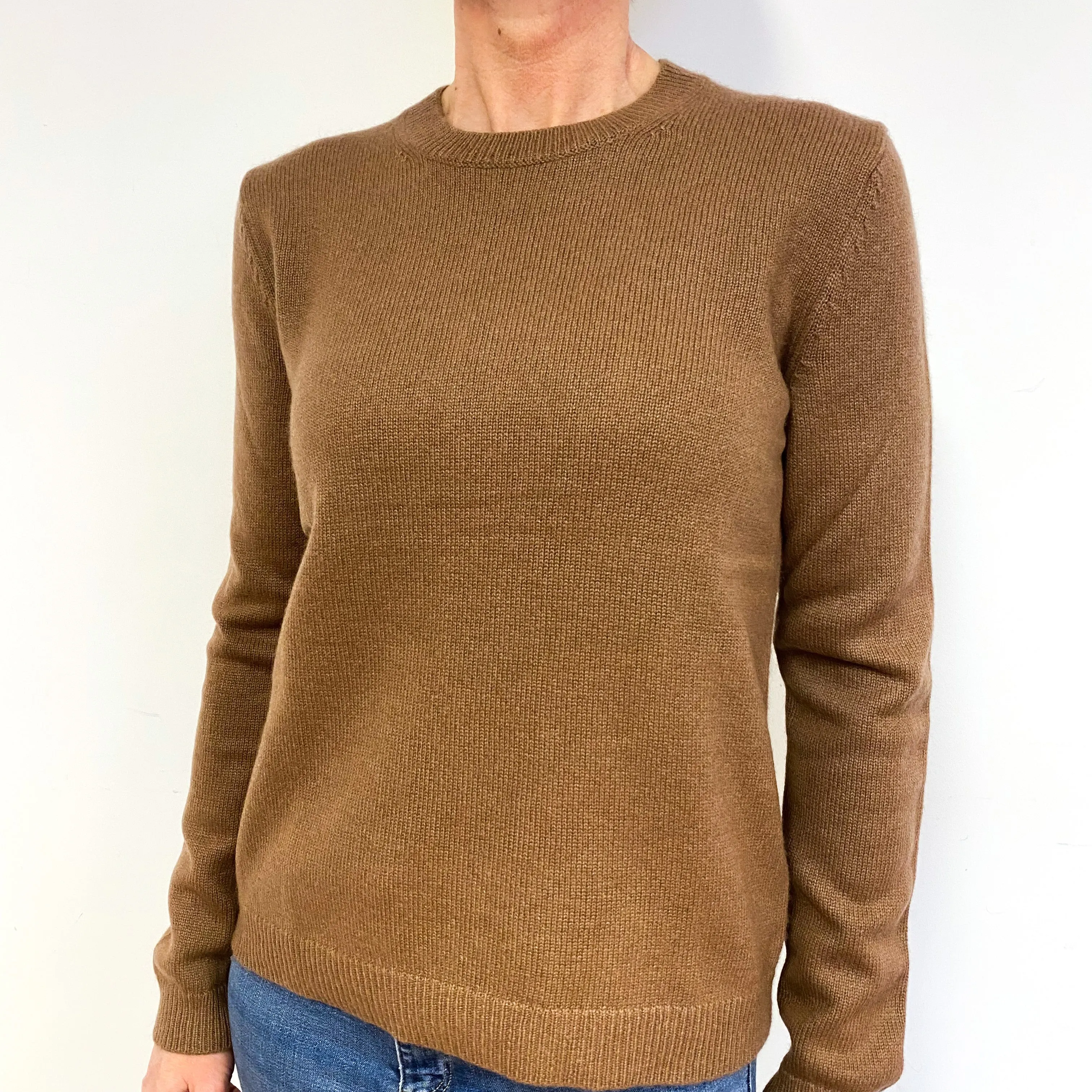 Chestnut Brown Heavy Knit Cashmere Crew Neck Jumper Medium