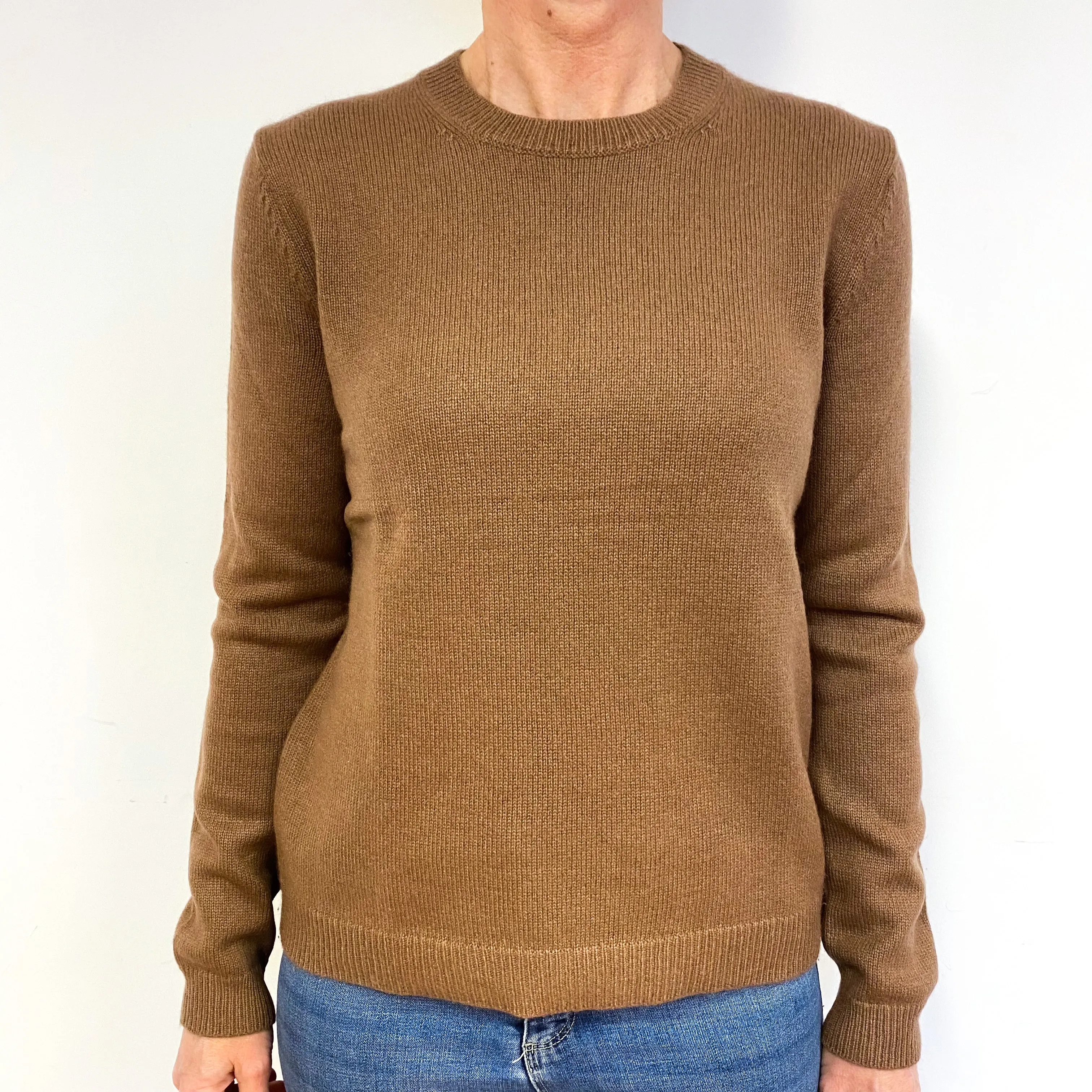 Chestnut Brown Heavy Knit Cashmere Crew Neck Jumper Medium