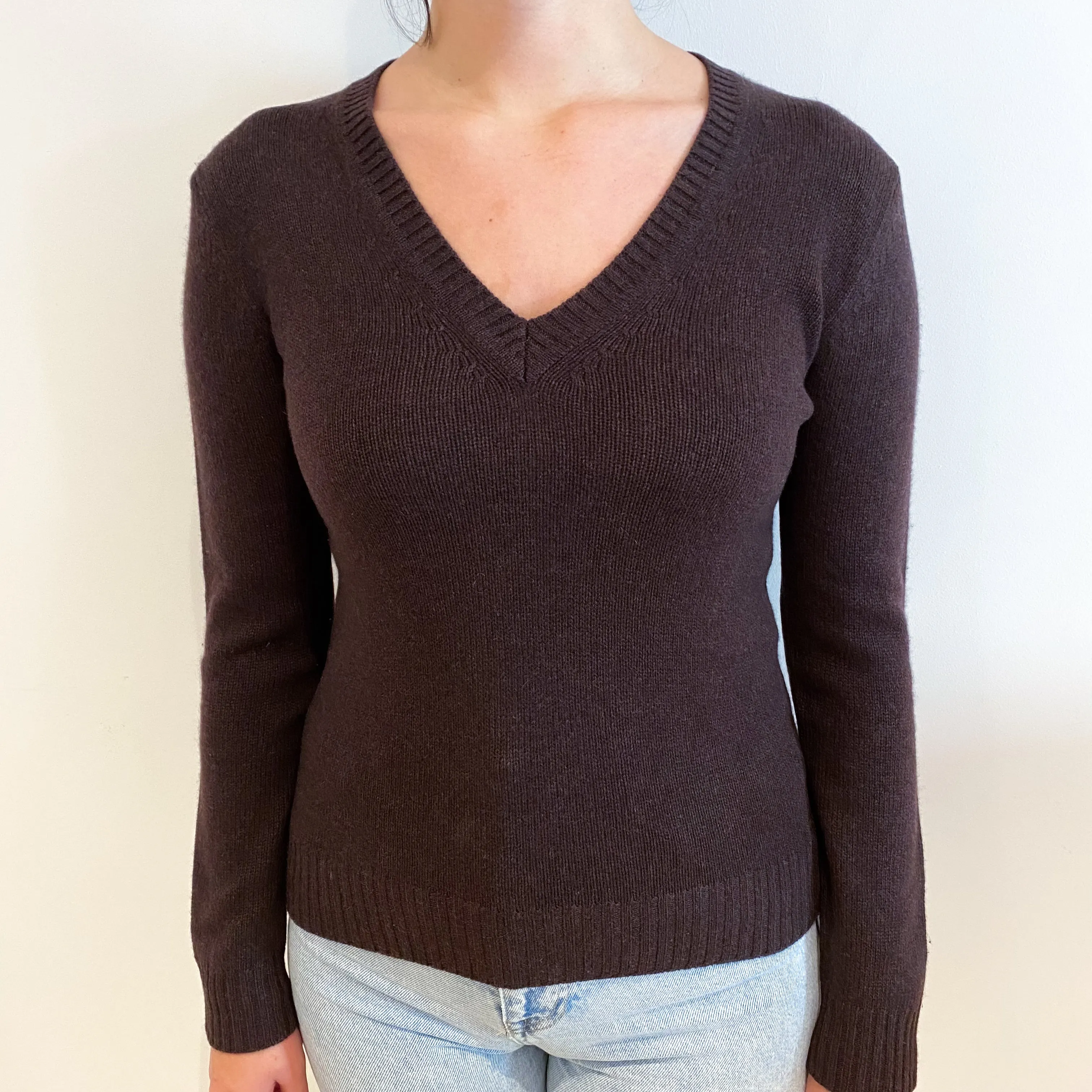 Chocolate Brown V-Neck Jumper Small