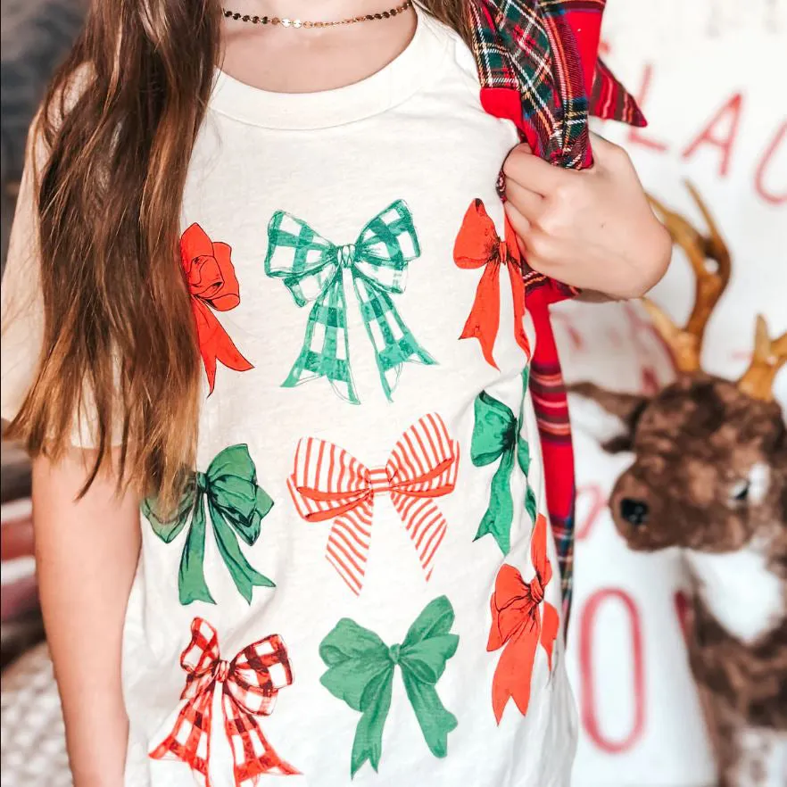 Christmas Bow Tee in Natural by Prickly Pear TX