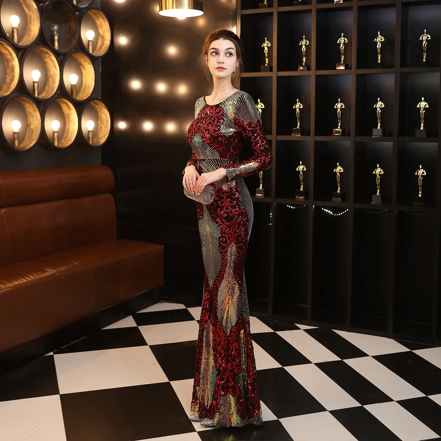 Clio-18197-Long Sequin Dress