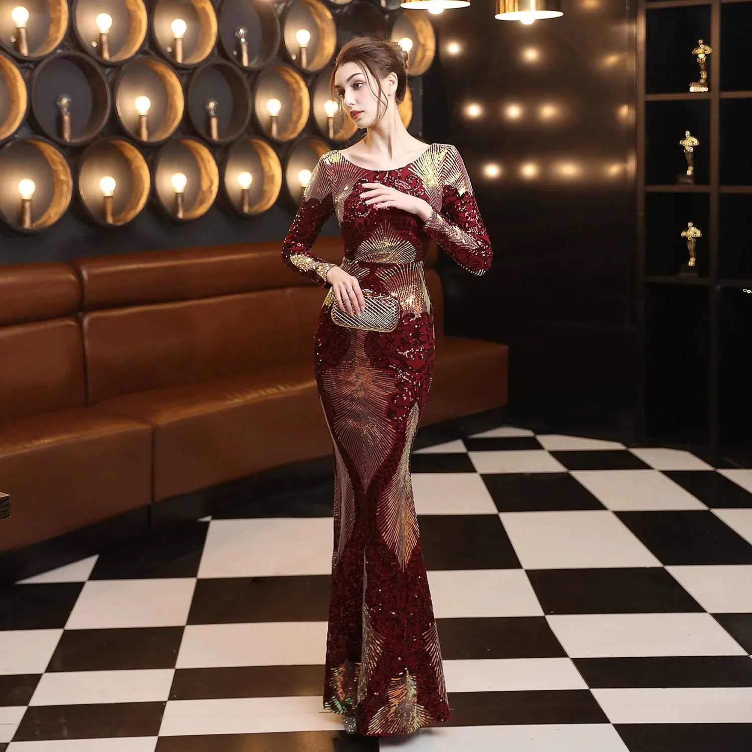 Clio-18197-Long Sequin Dress